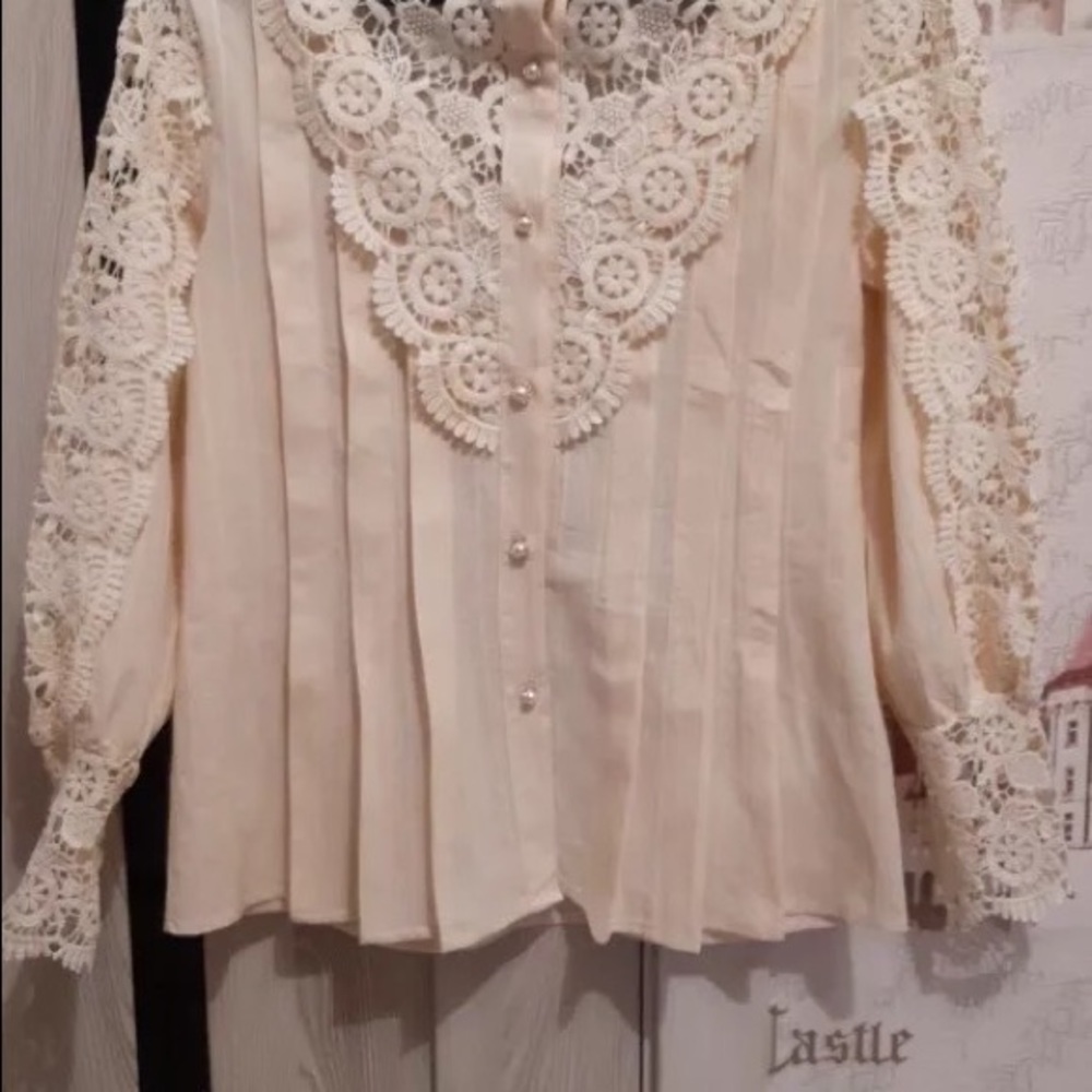 Lace blouse floral womens clothing long sleeve - Picture 9 of 14